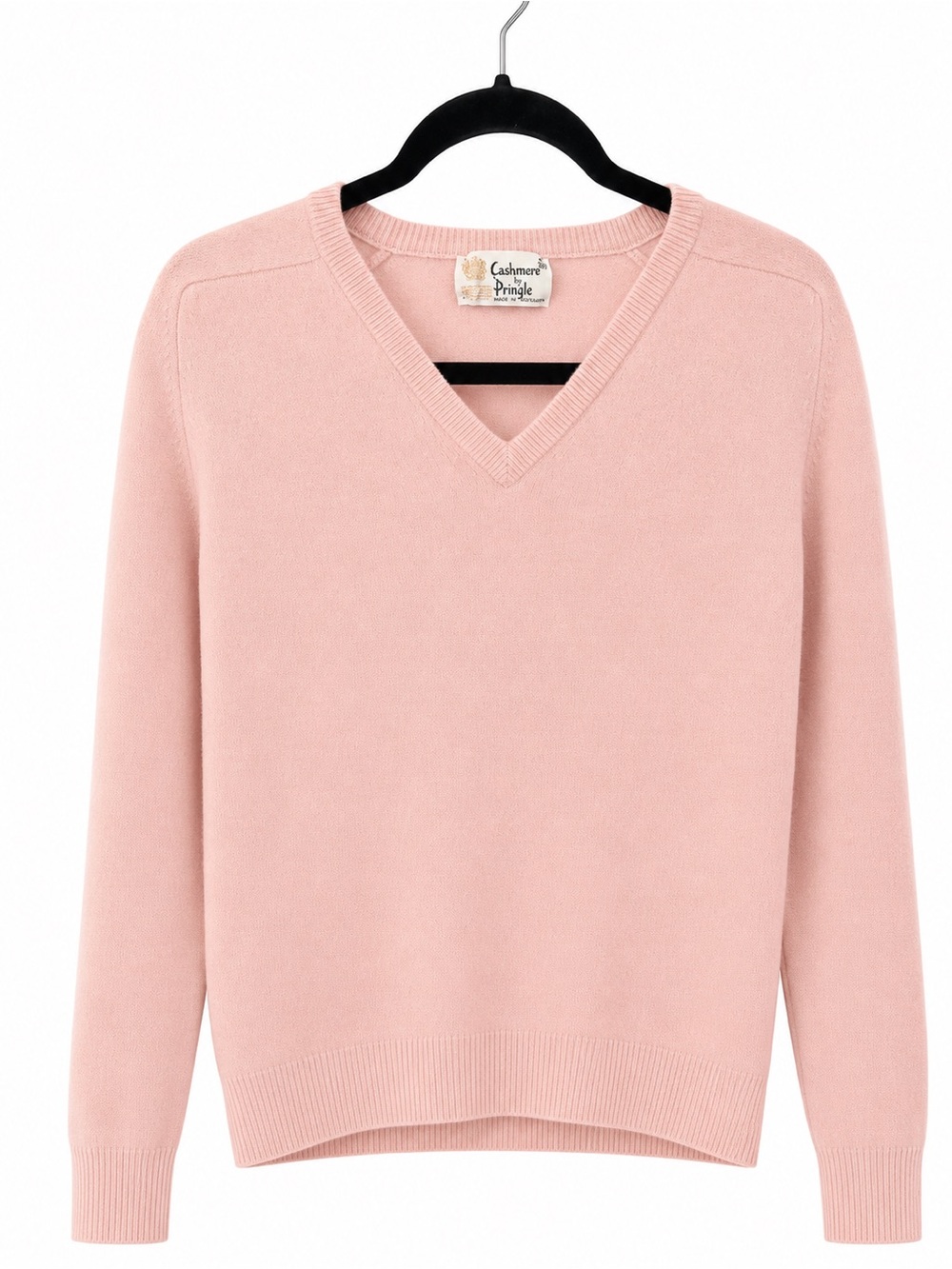 Vintage Pringle Cashmere Sweater Pink V Neck Made in Scotland M